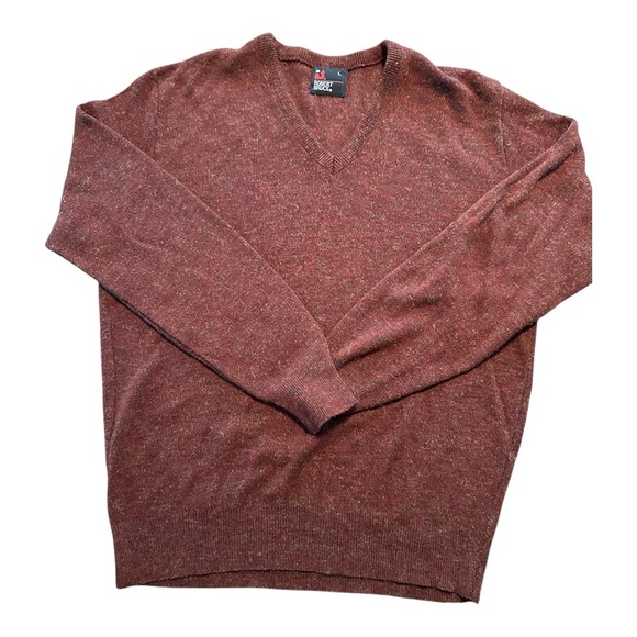 VTG Robert Bruce V Neck Sweater Sz L Orlon Acrylic Confetti Rust Red Autumn Fall - Picture 1 of 15